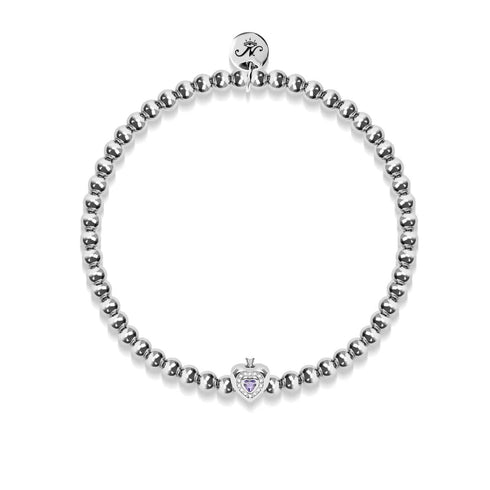 Juni | Violetter Kristall-Geburtsstein | Silber | Kristall-Herz-Armband